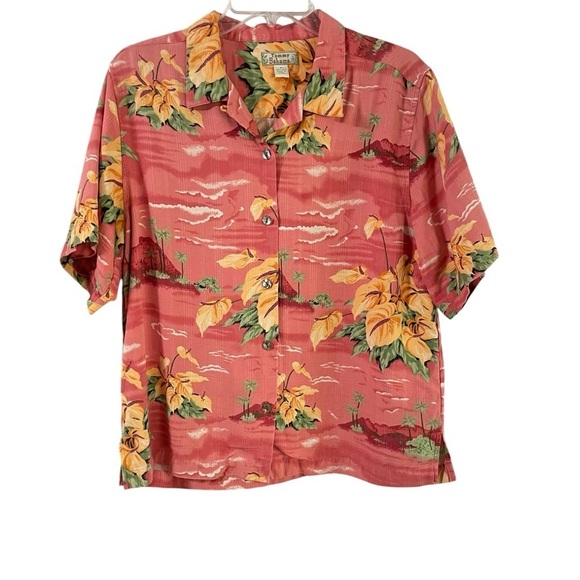 Tommy Bahama Women's Medium Silk Tropical Print Short Sleeve Button-down Shirt - Picture 8 of 15